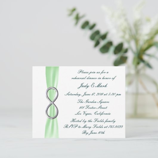 Green Infinity Wedding Rehearsal Dinner Invitation Kaart (Staand voorkant)