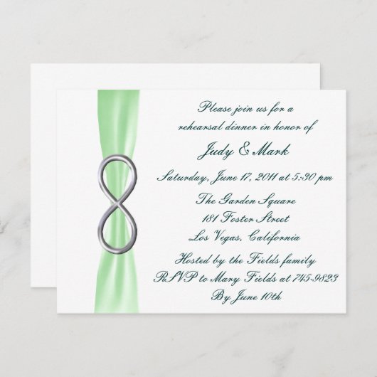 Green Infinity Wedding Rehearsal Dinner Invitation Kaart (Voorkant / Achterkant)