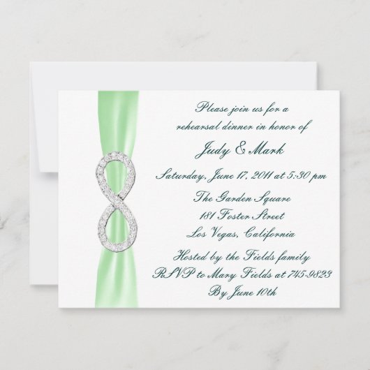 Green Infinity Wedding Rehearsal Dinner Invitation Kaart (Voorkant)
