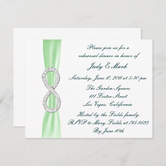 Green Infinity Wedding Rehearsal Dinner Invitation Kaart (Voorkant / Achterkant)
