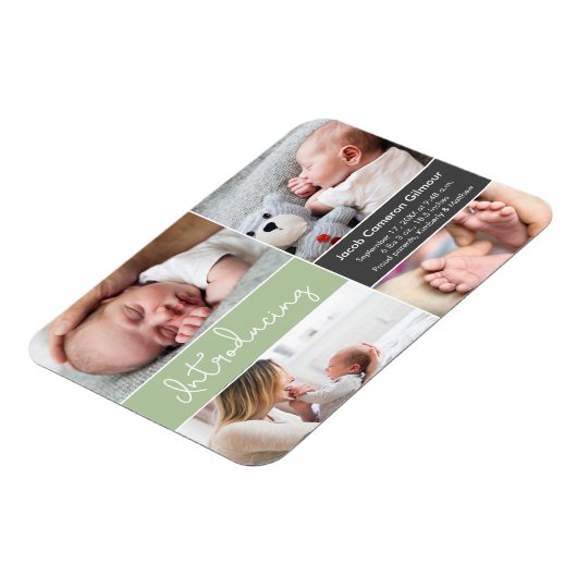 Green Introduction Baby Custom Photo Collage Magneet (Linkerzijde)