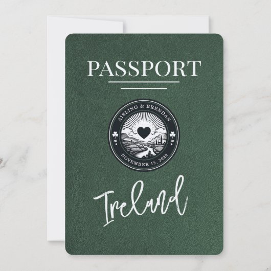 Green Ireland Passport Wedding Invitation Kaart (Achterkant)