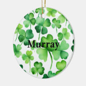 Green Ireland Shamrock Ierse achternaam Custom Keramisch Ornament (Links)