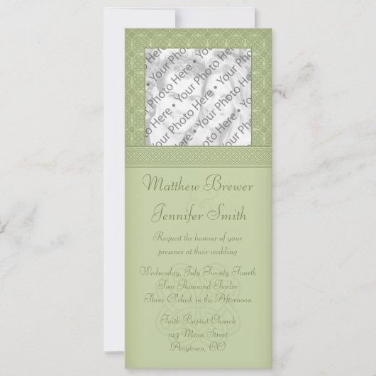 Green Irish Celtic Knot Photo Wedding Invitation Kaart (Voorkant)