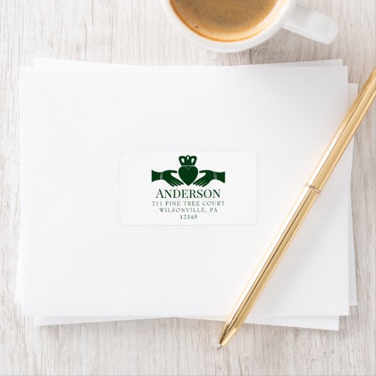 Green Irish Claddagh Ring Return Address Etiket (Insitu)