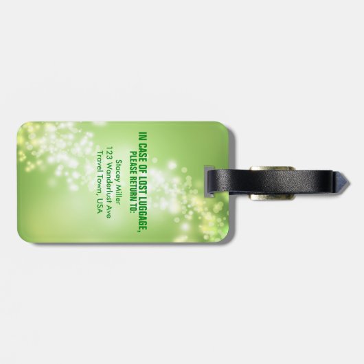 Green Irish Clover Elegant Bokeh Sparkles Custom Bagagelabel (Achterkant horizontaal)