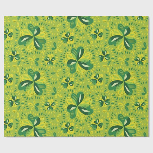 Green Irish Clover Pattern Cadeaupapier (Vlak)