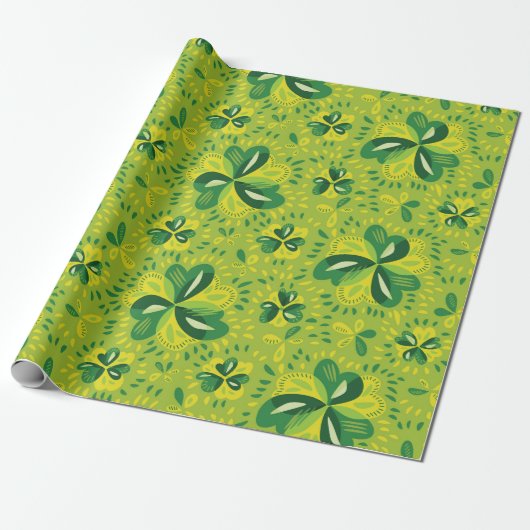 Green Irish Clover Pattern Cadeaupapier (Uitgerold)