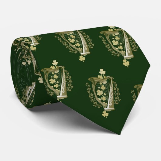 Green Irish Harp & Shamrock Stropdas (Opgerold)