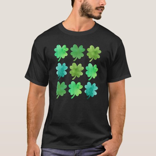 Green Irish Lucky Shamrocks Four Leaf C St Patrick T-shirt (Voorkant)
