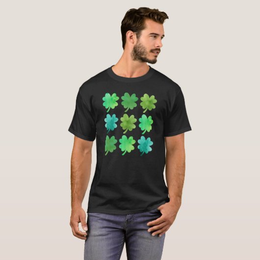 Green Irish Lucky Shamrocks Four Leaf C St Patrick T-shirt (Voorkant volledig)