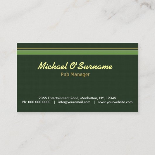 Green Irish Pub Manager Bar Tender Visitekaartjes (Achterkant)
