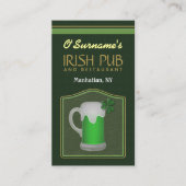Green Irish Pub Manager Bar Tender Visitekaartjes (Voorkant)