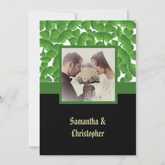 Green Irish Shamrock bruiloft Kaart (Achterkant)