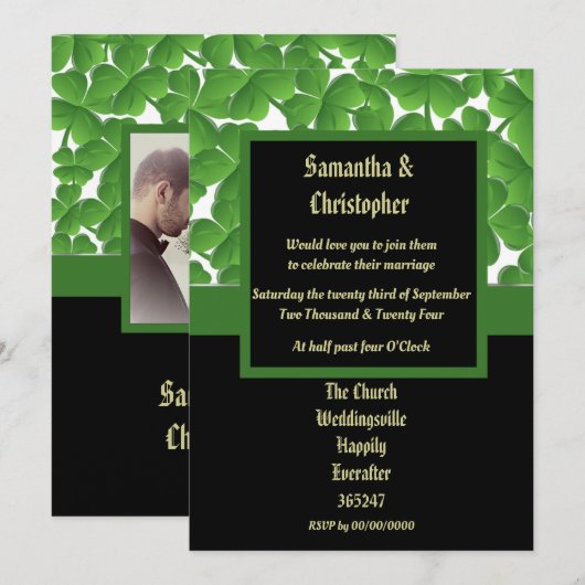 Green Irish Shamrock bruiloft Kaart (Voorkant / Achterkant)