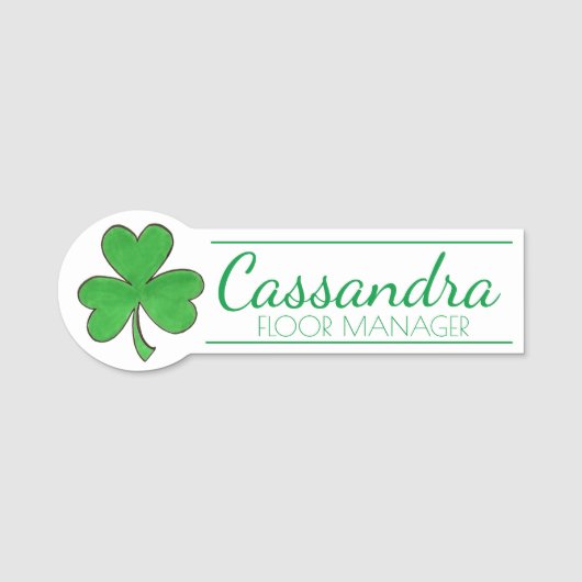 Green Irish Shamrock Clover St. Patrick's Day Naamplaatje (Voorkant)