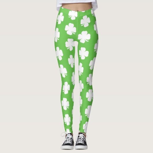 Green Irish Shamrock Happy St Patrick B Leggings (Voorkant)