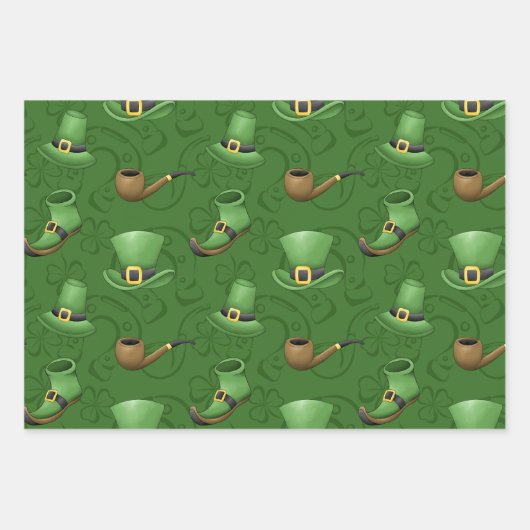 GREEN IRISH SHAMROCKS PIPES TOP HATS INPAKPAPIER VEL (Voorkant 2)