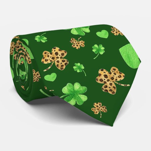 Green Irish Shamrocks Stropdas (Opgerold)