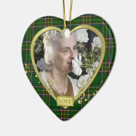 Green Irish Tartan Memorial Hartfoto Kerst Keramisch Ornament (Links)