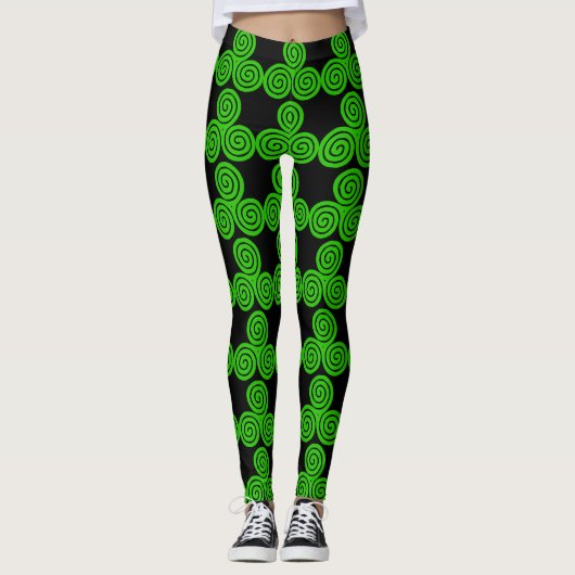 Green Irish Triskel Happy St Patrick B Leggings (Voorkant)