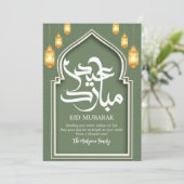 Green Islamic Arch & Golden Lanterns Eid Mubarak Feestdagenkaart (Staand voorkant)