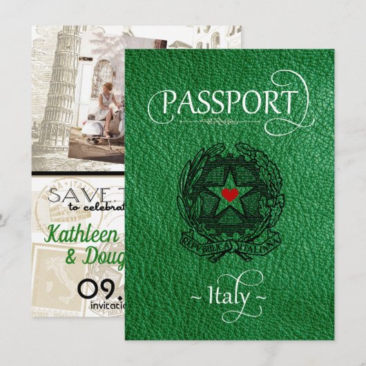 Green Italy Passport Save the Date Kaart (Voorkant / Achterkant)