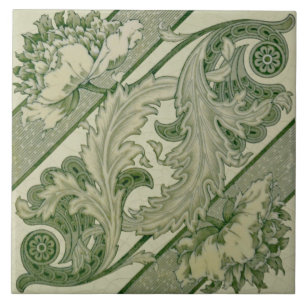 Green Ivory Art Nouveau Peony Antiek Repro Tile Tegeltje