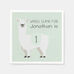 Green & Ivory Whole Llama Fun Baby 1e verjaardag Servet