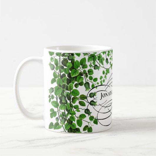 Green Ivy Botanical Monogrammed Name Koffiemok (Links)