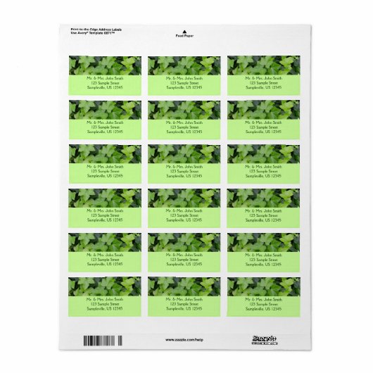 Green Ivy Botanical Print Etiket (Full Sheet)