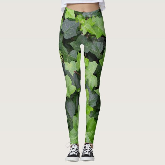 Green Ivy Botanical Print Leggings (Voorkant)
