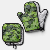 Green Ivy Botanical Print Ovenwant & Pannenlap Set (Voorkant / Achterkant)