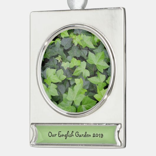 Green Ivy Botanical Print Verzilverd Banner Ornament (Links)