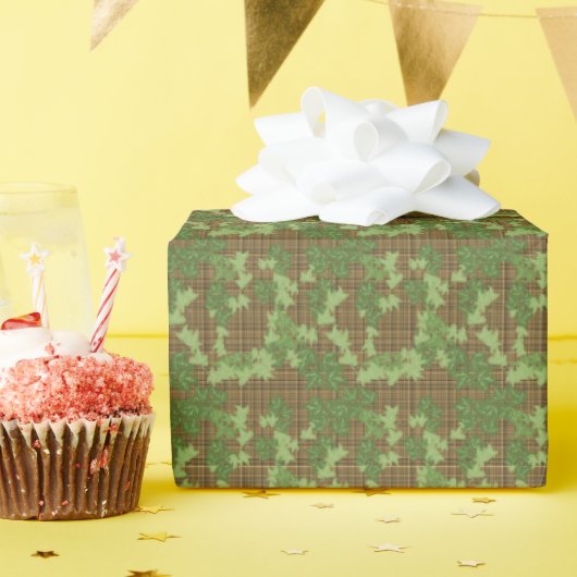 Green Ivy Brown Gold Plaid  Cadeaupapier (Verjaardagsfeest)