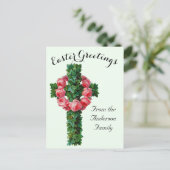 Green Ivy Floral Cross  Paasreligieus Briefkaart (Staand voorkant)