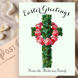 Green Ivy Floral Cross  Paasreligieus Briefkaart
