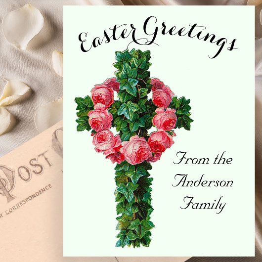 Green Ivy Floral Cross  Paasreligieus Briefkaart