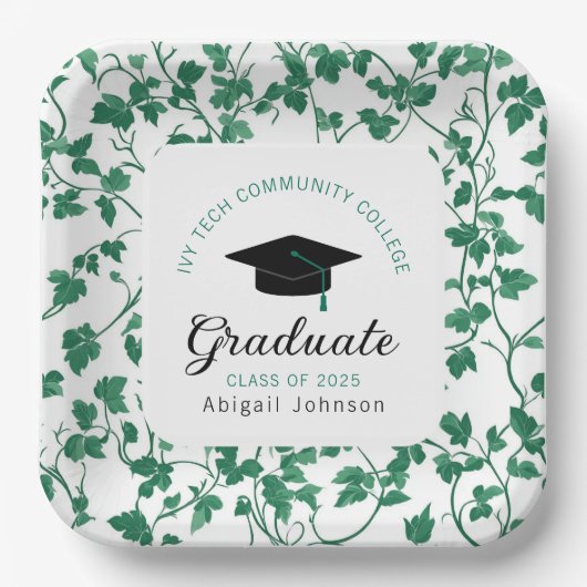 Green Ivy Pattern Personalized Graduation Papieren Bordje (Voorkant)