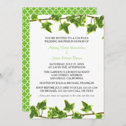 Green Ivy - Uitnodiging voor de huwelijksdouche va (Voorkant / Achterkant)