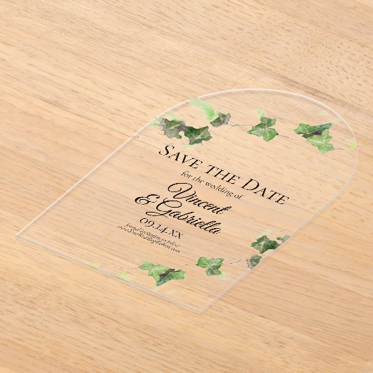Green Ivy Vine Waterverf Wedding Save the Date Acryl Uitnodigingen (Laagn)