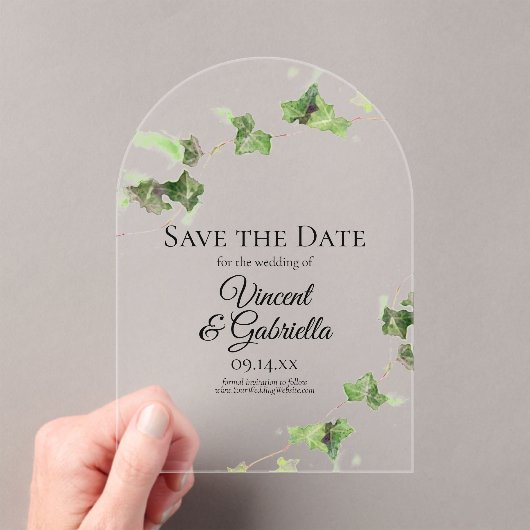 Green Ivy Vine Waterverf Wedding Save the Date Acryl Uitnodigingen (Insitu (Draagbaar))
