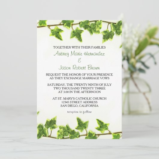Green Ivy - Wedding Invitation Kaart (Staand voorkant)