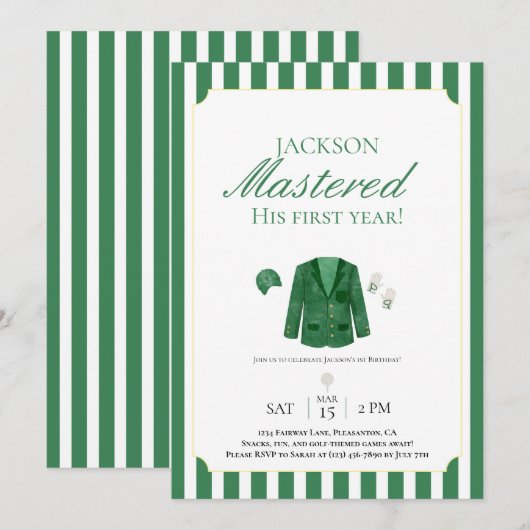 Green Jacket Golf First Birthday Invitation Kaart (Voorkant / Achterkant)