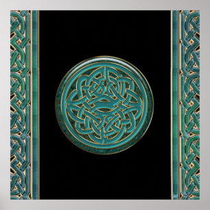 Green Jade en Marmer met Gold Celtic Knot Poster