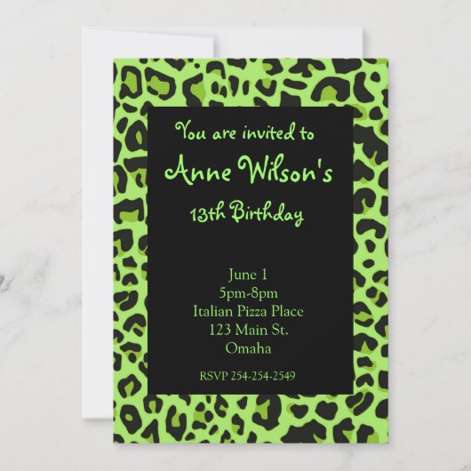 Green Jaguar Print Girls Uitnodiging (Voorkant)