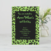 Green Jaguar Print Girls Uitnodiging (Staand voorkant)