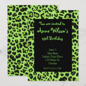 Green Jaguar Print Girls Uitnodiging (Voorkant / Achterkant)