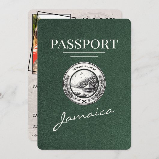 Green Jamaica Passport Bewaar de datum Save The Date (Voorkant / Achterkant)
