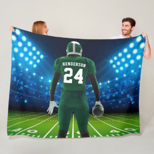 Green Jersey Personalized Football Player Fleece Deken